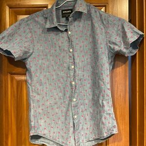 Bonobos Slim Fit Cotton Short Sleeve Chambray Pink Floral Button Up Shirt Men S